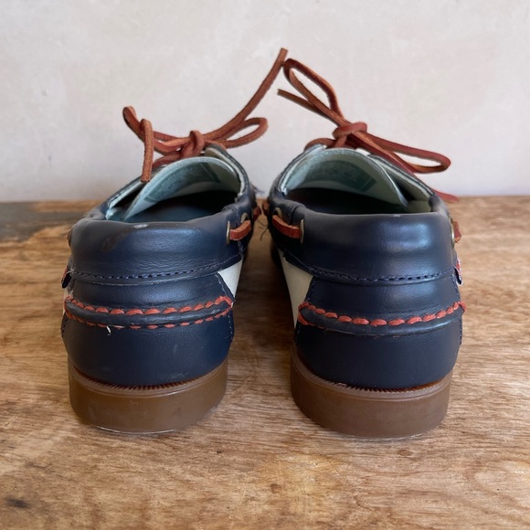 SEBAGO DOCKSIDERS Preppy Handmade Leather Navy & Creamy Blue Loafers Sz 6M NICE! - Picture 4 of 12